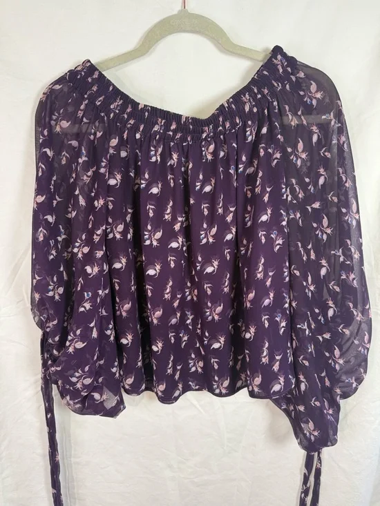 MISA Los Angeles Silk Feel Floral Peasant Blouse Off Shoulder XS - Picture 3 of 10